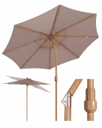 Sekey 300 cm Sonnenschirm Balkon mit Mast 48mm & 8 Streben，Marktschirm Gartenschirm Terrassenschirm Rund UV50+，für Garten Balkon Terrasse Taupe Holzoptik + Auto Knickbar Angebot bei HelloDeals