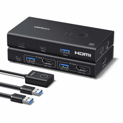 UGREEN HDMI 2.0 KVM Switch USB 3.0 Adapter 2 PC 1 Monitor 4K@60Hz | HDMI KVM Switch mit 4 USB 3.0 Ports Tastatur und Desktop-Controller Umschaltung Kompatibel mit Windows/Linux/MacOS Angebot bei HelloDeals
