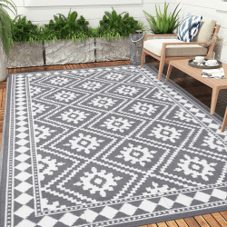 Enyhom Groß Außenteppich 180 x 270 cm, Robuster Flachgewebe Kunststoff Picknickdecke, Wendbarer UV-beständige Campingmatte, Wasserdicht Farbecht Balkonteppich für Outdoor RV Camping, Grau Grau-1 180 x 270 cm Angebot bei HelloDeals