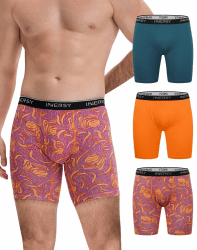 INNERSY Boxershorts Herren Lang Unterhosen Männer Baumwolle Trunks 3er Pack | Anti Scheuern Retroshorts mit Eingriff, Etikettfrei Weiche Sport Unterwäsche Mehrpack, Laufen, Wandern, Gym, Tolles Geschenk XXL Orange/Eisblau/Muster Angebot bei HelloDeals