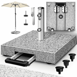 tillvex® Granit Sonnenschirmständer mit Rollen & Trolley-Griff 27 kg Eckig | Schirmständer Sonnenschirm mit Edelstahlrohr | Balkonschirmständer für Schirmstöcke 16-48 mm & 300 cm Schirmdurchmesser Eckig mit Trolley-Griff Grau Angebot bei HelloDeals