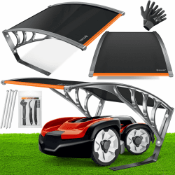 KESSER® Mähroboter Garage Dach Carport Überdachung für Rasenmäher Rasenroboter Automower Garten Witterungsbeständig Mährobotergarage inkl. Handschuhe & Brushset, Maße 82x103x47cm, Schwarz/Orange Orange / Schwarz Angebot bei HelloDeals
