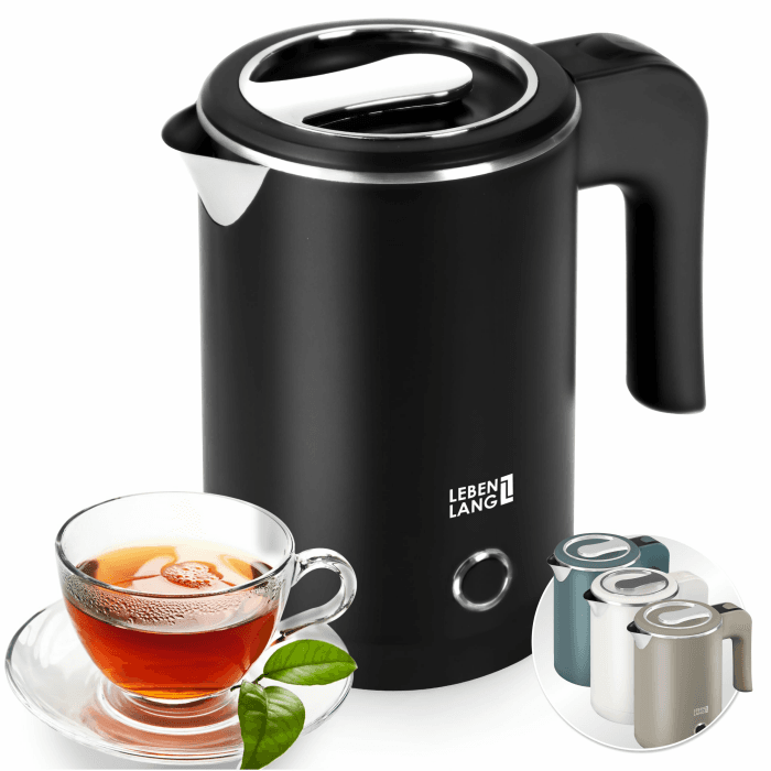 LEBENLANG Reise Wasserkocher Edelstahl Klein 0 5 Liter & BPA-Frei - 600W | Reisewasserkocher Energiesparend Energieeffizienz I Kleiner Mini Wasserkocher Camping Kettle Schwarz 0,5 l 0.5 für Reisen Angebot bei HelloDeals