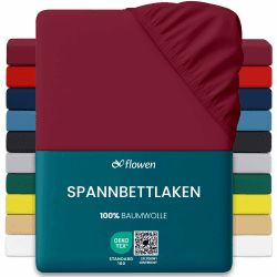 Flowen Jersey Spannbettlaken 180x200cm | Spannbetttuch 100% Baumwolle Rundumgummizug | Bettlaken 30cm Steghöhe Tiefe Tasche | Oeko-Tex Zertifiziert Weich Elastisch Atmungsaktiv Bügelfrei (Bordeaux) Bordeaux 180x200 cm Angebot bei HelloDeals