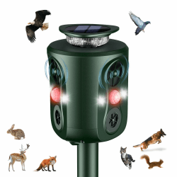 Katzenschreck Ultraschall Solar Tiervertreiber, 360° Marderschreck mit LED-Licht Katzenabwehr Marderabwehr Garten IP66 Wasserdicht 5 Modus Waschbär Abwehr für Katzen Hunde Marder Mäuse Vögel Laubgrün Angebot bei HelloDeals