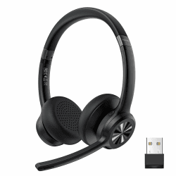 TECKNET V5.2 Bluetooth Headset mit Mikrofon, Wireless Headset mit Noise Cancelling Mikrofon, Wiederaufladbar On-Ear Kopfhörer kabellos für Trucker/Callcenter/Büro - USB-Dongle, 50+ Std. Akku Tiefschwarz Angebot bei HelloDeals