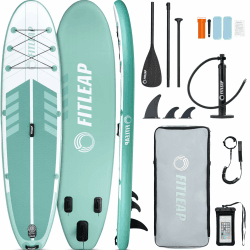 Fitleap Stand Up Paddle Board Set komplett mit Pumpe, Paddel und Rucksack Grün gestreift 320 cm (1-lagig) Angebot bei HelloDeals