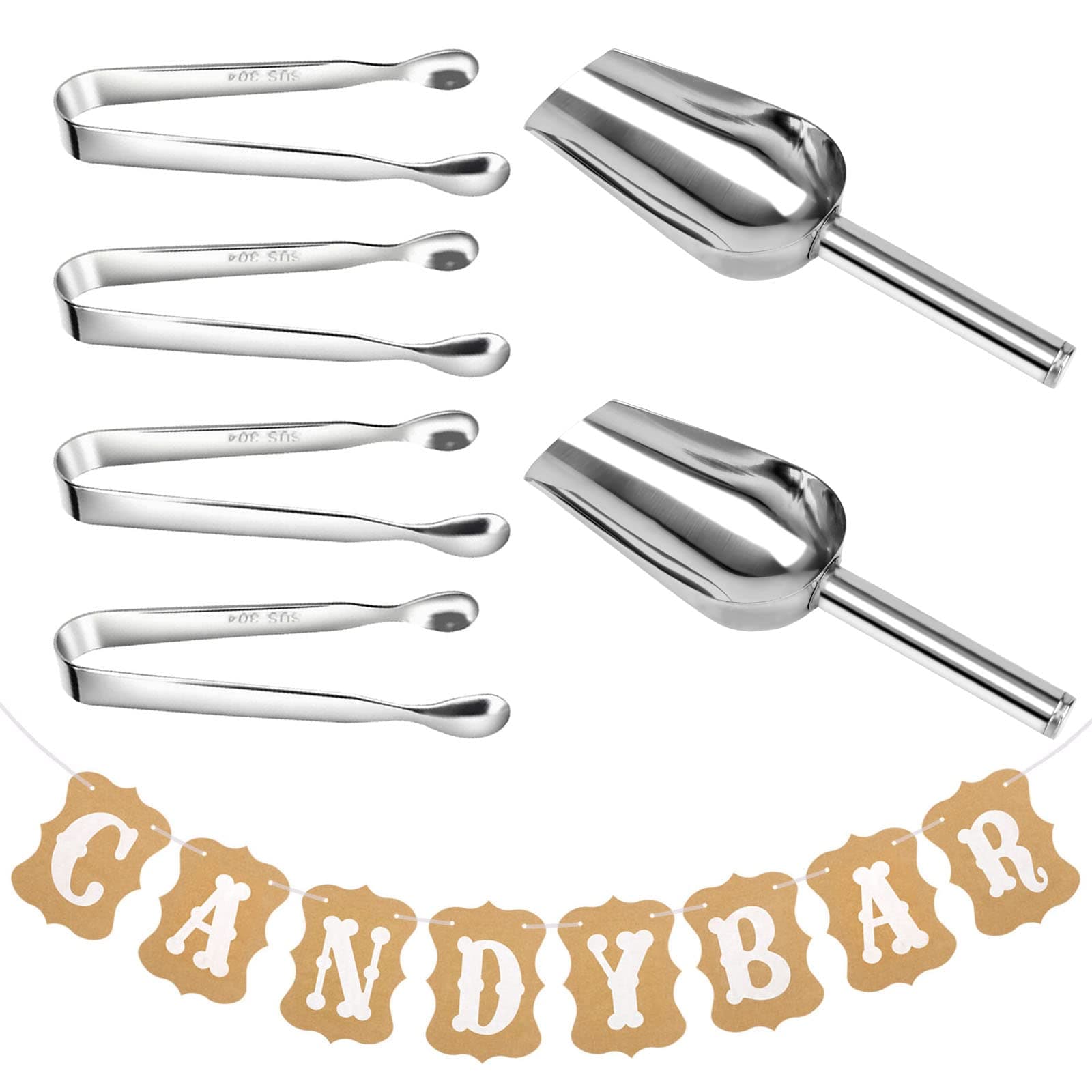 Candy Bar Zubehör mit 4 Zuckerzangen,2 Eisschaufeln,Girlande | Edelstahl Für Hochzeit Geburtstage Party, Büfett Grill Deko 7 Pack Silvor Angebot bei HelloDeals