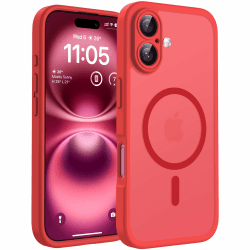 TOCOL für iPhone 16 Plus Hülle, Kompatibel mit MagSafe, Matt Rot | Eingebauter Magnetring, Vollständiger Kameraschutz, Militärschutz Stoßfest Kratzfest Haltbarkeit, Durchscheinend Rückseite Angebot bei HelloDeals