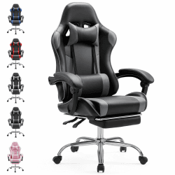Sweetcrispy Gaming Stuhl,Ergonomischer Bürostuhl mit Fußstütze,Gamer PC Stühle mit Kopfstütze Lendenkissen,90-150° einstellbar Gaming Chair,Leder Drehbar Schreibtischstuhl Computerstuhl,Grau | Bürostuhl mit Fußstütze, Kopfstütze Lendenkissen, 90-150° eins Angebot bei HelloDeals