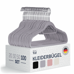 Blumtal 100 Stück Samt-Kleiderbügel - Samt-Kleiderbügel, rutschfest, um 360° drehbar, platzsparend, hochwertig mit Krawattenklammer - Grau 100 Stück ohne Clips Grau Angebot bei HelloDeals