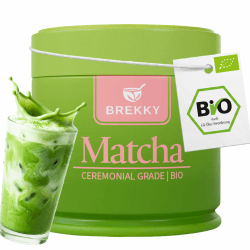 BREKKY - Matcha Pulver Ceremonial Grade BIO aus Japan - Grüntee für Latte | Bio Ceremonial Grade Matcha Pulver aus Japan, 1. Ernte. Mild-süßlich ohne Bitterstoffe. Für Tee & (Iced) Latte. 30 Gramm + Matcha Tin Angebot bei HelloDeals