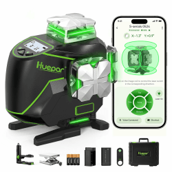 Huepar 16 Linien-selbstnivellierendes Laserniveau mit LCD 4 x 360°, S04CG-C | LCD-Bildschirm, 4D Bluetooth Grüner Strahl Laserwerkzeug 360° Horizontal / Vertikal Laser -Fernbedienung, Hartschalenkoffer Angebot bei HelloDeals