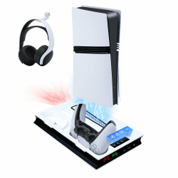 Mcbazel PS5 Pro/ PS5/ PS5 Slim Ladestation Ständer mit 3 Stufig Lüfter und Licht, PS5 Ständer Controller Ladestation LED Standfuß mit Magnet für PS5 Pro/PS5 /PS5 Slim UHD/Digital Edition - Weiß PS5/PS5 SLIM/PS5 PRO Angebot bei HelloDeals