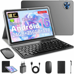 Android 16 Tablet 10 Zoll mit Gemini AI, Tablet mit Tastatur, Maus & Stylus, Octa-Core, 24 GB RAM + 256 GB ROM + 1 TB TF, 1920x1200 HD Display, 8MP + 13MP Kamera, 6000 mAh (Grau + Schwarz Hülle) Angebot bei HelloDeals
