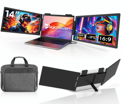 MAGICRAVEN Laptop Bildschirm Erweiterung, 14 FHD 1080P Triple Portable Monitor, Tragbarer Monitor für Laptop 14"-16", USB C Monitore Erweiterung für Mac, Windows, Android (Mit Computertasche) 14 Zoll Angebot bei HelloDeals