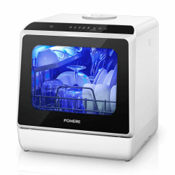 FOHERE Mini Spülmaschine mit 5L Tank, Timer-Funktion, 2-in-1 water supply, 6 Programme, LED-Display, Tischgeschirrspüler & Mini Geschirrspüler für Küche, Camping and Wohnmobil（43x 43 x 46) Angebot bei HelloDeals