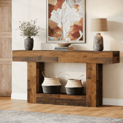 Tribesigns Konsolentisch, 160 cm lang, 2-stöckiger Eingangstisch, Sofatisch mit Stauraum, Bauernhaus-Holz hinter Couchtisch für Wohnzimmer, Flur (Rustikales Braun-Mischung) Angebot bei HelloDeals