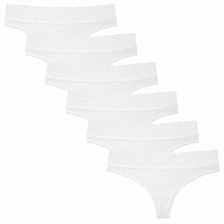 INNERSY String Tanga Damen Spitze Sexy Unterwäsche Frauen Baumwolle 6 Pack | Spitzen Unterhosen, Atmungsaktive Hipster Panties, Weich Strings Tangas Mittlere Taille, Feminine Thong, Sport, Dates, Alltag L 6 Weiß Angebot bei HelloDeals