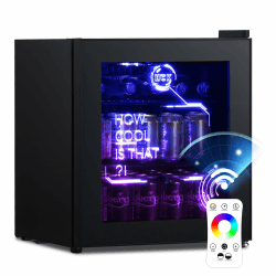 HCK 48L Mini Kühlschrank mit Glastür Leise 39dB, Cyberpunk Getränkekühlschrank mit Fernsteuerbaren RGB LED Lichtern, Flaschenkühlschrank, Mini Fridge 0-15°C für Gaming Deko, Minibar, Schwarz Cyberpunk 48L Angebot bei HelloDeals