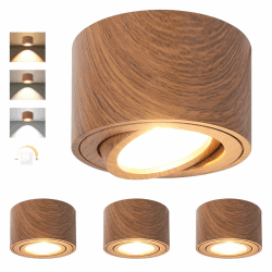 GeyouLux LED Aufbauspots Dimmbar, Ø80x50mm Deckenspots Dunkles Holz 4 Stück | Extra Flach & 30° Schwenkbar, inkl. 5W 500LM LED Modul 230V, 3000K/4000K/6500K Aufbauleuchte Aufputz Spots Aufbaustrahler Angebot bei HelloDeals