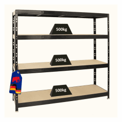 PROREGAL Profi Schwerlastregal Rhino EXTRA BREIT schwarz HxBxT 180x200x60cm Fachlast 500kg 4X Spanplatten-Ebenen 8mm Garagenregal, Lagerregal, Steckregal, Weitspannregal 180x200x60cm | 4 Ebenen Schwarz | Spanplatte, 8 Mm Angebot bei HelloDeals