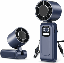 【2026 Neu】 Tragbarer Handventilator 3-in-1, 16000 RPM Super Turbo Ventilator, 5000mAh Akku aufladbar, 5 Windstufen und stufenlose Regelung, lange Akkuleistung bis zu 16 Stunden (Dunkelblau) Angebot bei HelloDeals