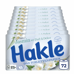 Hakle Jasminduft & Dekor, 72 Rollen Toilettenpapier, 3-lagig | 150 Blatt pro Rolle, Klopapier, WC Papier mit 60% recycelte Verpackung, FSC-zertifiziert Angebot bei HelloDeals