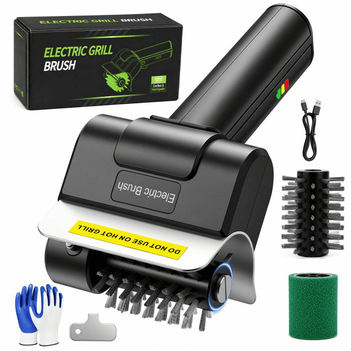 Elektrische Grillbürste, Wiederaufladbar Grillreiniger mit 2 Bürsten | Sicherheitsverriegelung,300W Kupfermotor, 2000mAh Akku, für Grillrost, Grillplatte und Holzkohlegrill Reinigung Angebot bei HelloDeals