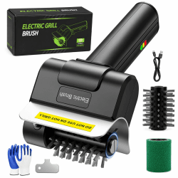 Elektrische Grillbürste, Wiederaufladbar Grillreiniger mit 2 Bürsten | Sicherheitsverriegelung,300W Kupfermotor, 2000mAh Akku, für Grillrost, Grillplatte und Holzkohlegrill Reinigung Angebot bei HelloDeals