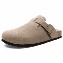 Beslip Wildleder Clog für Damen Weiches Kork Fußbett | Leder Pantoletten Komfort Kartoffel Schuhe mit Arch Support, Frauen Größe 38 EU Taupe Angebot bei HelloDeals