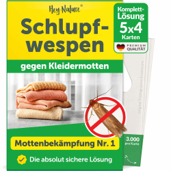 Hey Nature Schlupfwespen gegen Kleidermotten - Komplettkur - 20 Karten | (4 Karten à 5 Lieferungen) | Natürlich & nachhaltig Motten bekämpfen | Effektiver als Mottenfalle & Mottenspray Angebot bei HelloDeals