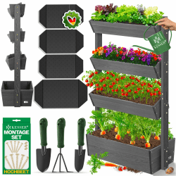 KESSER® Hochbeet mit 4 Etagen Premium Blumenkasten Blumentreppe Pflanztreppe Gemüsebeet Kräuterbeet Pflanzkübel Frühbeet Blumenbeet Pflanzkasten mit Gartenvlies - Beet inkl. Schaufelset, Anthrazit 4 Etagen Anthrazit Angebot bei HelloDeals