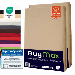 Buymax Spannbettlaken 120x200cm Doppelpack 100% Baumwolle Spannbetttuch Bettlaken Jersey, Matratzenhöhe bis 25 cm, Farbe Sand Sand 120x200x30 cm Angebot bei HelloDeals