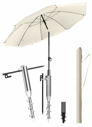 Menz Sonnenschirm Strand Ø 180 cm mit Einschraubhülse 3-in-1 SET, Beige | Strandschirm Windfest Stabil mit Einschraubhülse Bodenhülse & Schirmhülle, UV80 Sonnenschutz Strand Strand-Halt-Set Beige Angebot bei HelloDeals