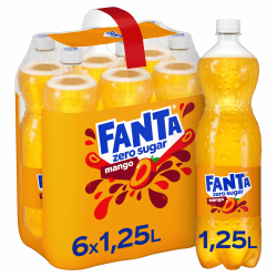 Fanta Zero Mango Limonade, Limonade ohne Zucker, Einweg Flasche, 6 x 1,25 l | Zuckerfreies, kalorienfreies Erfrischungsgetränk mit exotischem Mango-Geschmack 1.25 L (Pack of 6) Angebot bei HelloDeals