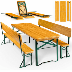 CASARIA Klappbare Bierzeltgarnitur mit Rückenlehnen, 170 cm | Klappbar, Stabil, 2x Bierbank, 1x Breiter Tisch, Holz, Rückenlehne, Biertischgarnitur, Festzeltgarnitur, Biergarten Angebot bei HelloDeals