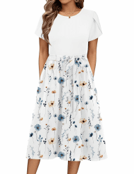 Zeagoo Sommerkleid Damen Elegant Midikleid A-Linie Strandkleid mit Taschen | Kleid Damen | Rundhals Kleider | Freizeitkleid | Kurzarm Kleider | Lässig Blumenkleid | mit Taschen S-2XL XL Floral N Angebot bei HelloDeals