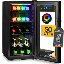 Sommertal GK50 Getränkekühlschrank 50 L | RGB LED, Glastür, Touchscreen | Leiser Flaschenkühlschrank Schwarz mit Schloss, klein & kompakt, für Getränke, Bier, Wein, Softdrinks & energiesparend 50 Liter - RGB LED Angebot bei HelloDeals