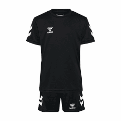 hummel Logo Set Trainingsanzug Kinder - Trikot - Sportanzug für Jungen und Mädchen - Training & Fußball Set mit Shorts und T-Shirt - aus 100% Polyester 128 Schwarz Angebot bei HelloDeals