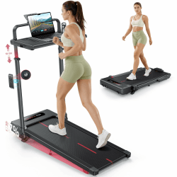 Laufband für Zuhause Klappbar mit 7% Steigung, All-in-1 Walking Pad bis 12 km/h mit 3,0 PS Leisem Motor, Höhenverstellung bis 150mm & Abnehmbarem Schreibtisch, APP und Fernbedienung Rot-Schwarz Angebot bei HelloDeals