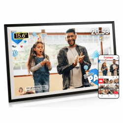 Frameo Digitaler Bilderrahmen 15,6 Zoll Full-HD - WLAN Touchscreen mit App-Steuerung, Videos mit Ton, 32GB Speicher, Geschenk für Mama, Eltern und Großeltern 15.6 black Angebot bei HelloDeals