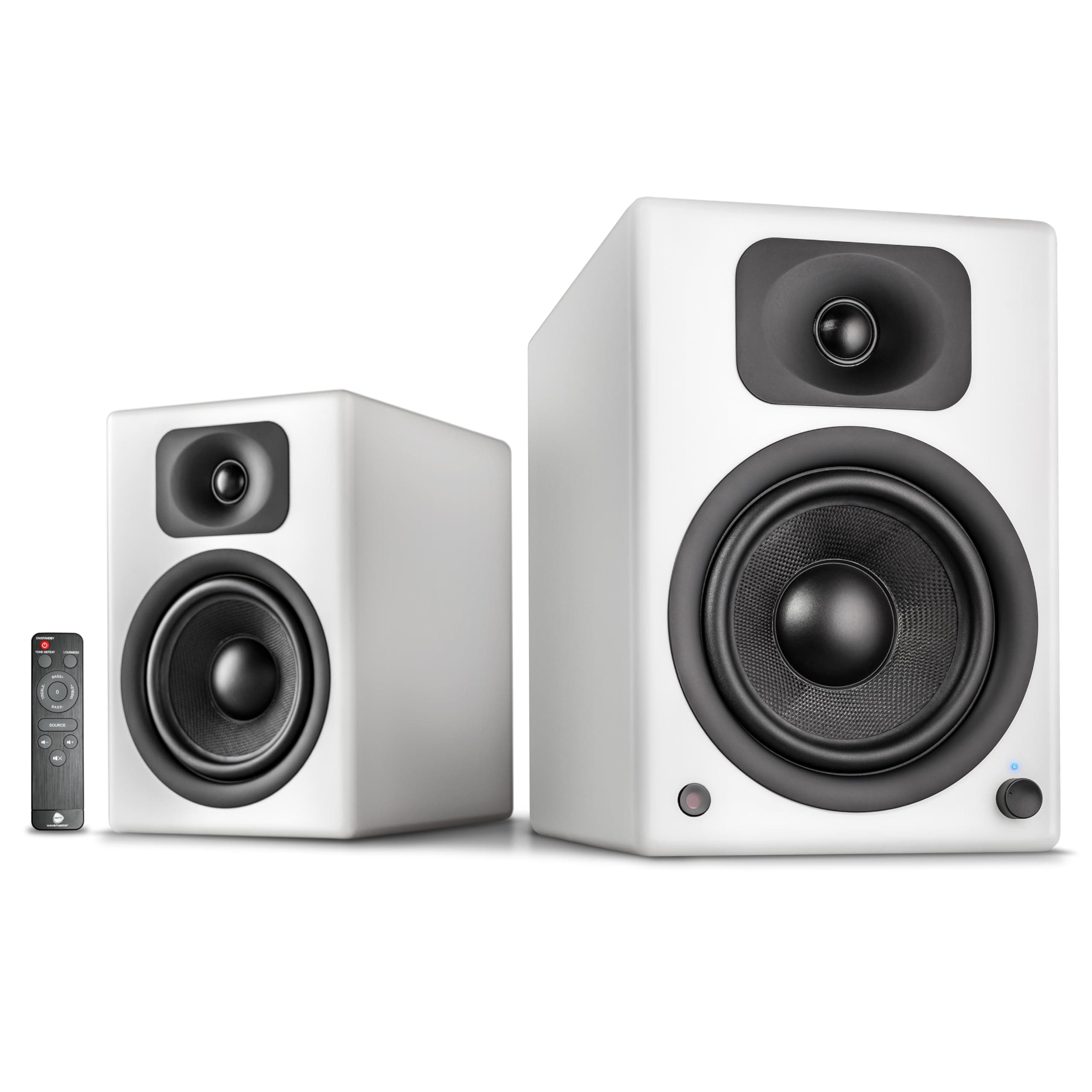 Wavemaster TWO PRO white – Regallautsprecher-System (110 Watt) mit Bluetooth-Streaming, digitalen Anschlüssen und IR-Fernbedienung Aktiv-Boxen Nutzung für TV/Tablet/Smartphone, mattweiß (66351) | Ferritmagnet, Tief-/Mitteltöner: 16 cm, Kevlar-Konusmembran Angebot bei HelloDeals