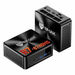 BMAX B8A Pro Mini PC AMD Ryzen 7 8745HS, 16GB DDR5, 512GB PCIe 4.0 SSD | Bis 4,9 GHz, 8 Kerne,Radeon 780M Grafik, 8K, Triple Display, TPD 45W, WiFi 6, BT, 2.5G LAN Mini Computer Gaming/Büro/Zuhause Schwarz Angebot bei HelloDeals