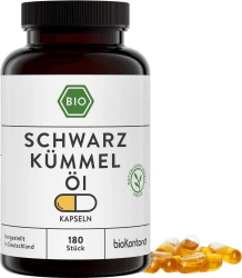 bioKontor – BIO Schwarzkümmelöl Kapseln 180 Stück – 3000mg Tagesdosis | Monats-Vorrat – vegan – Schwarzkümmelöl Bio kaltgepresst gefiltert – ägyptisches Schwarzkümmel Öl – deutsche Herstellung 108 g (1er Pack) Angebot bei HelloDeals