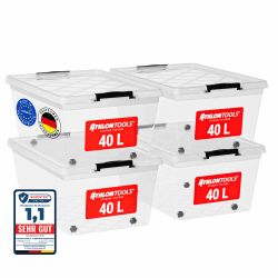 ATHLON TOOLS 4x 40 L Aufbewahrungsboxen mit Deckel, lebensmittelecht - Verschlussclips - 100% Neumaterial Plastik-Box transparent - Kleiderboxen stapelbar… 40 L | 4er-Set Transparent Angebot bei HelloDeals