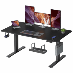 VASAGLE Höhenverstellbarer Schreibtisch, 140 x 80 cm, USB-C-Anschluss | Schreibtisch, Ablage für Steckdosenleiste, 3 Speichertasten, Erinnerung bei langem Sitzen, tintenschwarz LSD144BZ02 Tintenschwarz 140 x 80 cm Ohne Monitorständer Angebot bei HelloDeals