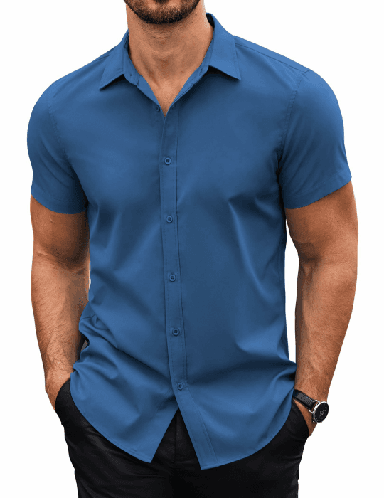 COOFANDY Herren Hemd Kurzarm Freizeithemd Bügelleichte Businesshemd Sommerhemd Regular Fit Kurzarmhemd Basic Shirt XS-4XL Dunkelblau XS Angebot bei HelloDeals