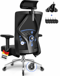 Daccormax Bürostuhl, Bürostuhl Ergonomisch Schreibtischstuhl mit Verstellbaren Armlehnen, Kopfstütze und weiche Lendenstütze aus Naturschwamm, Chefsessel Drehstuhl Wippfunktion 200kg, Schwarz Angebot bei HelloDeals