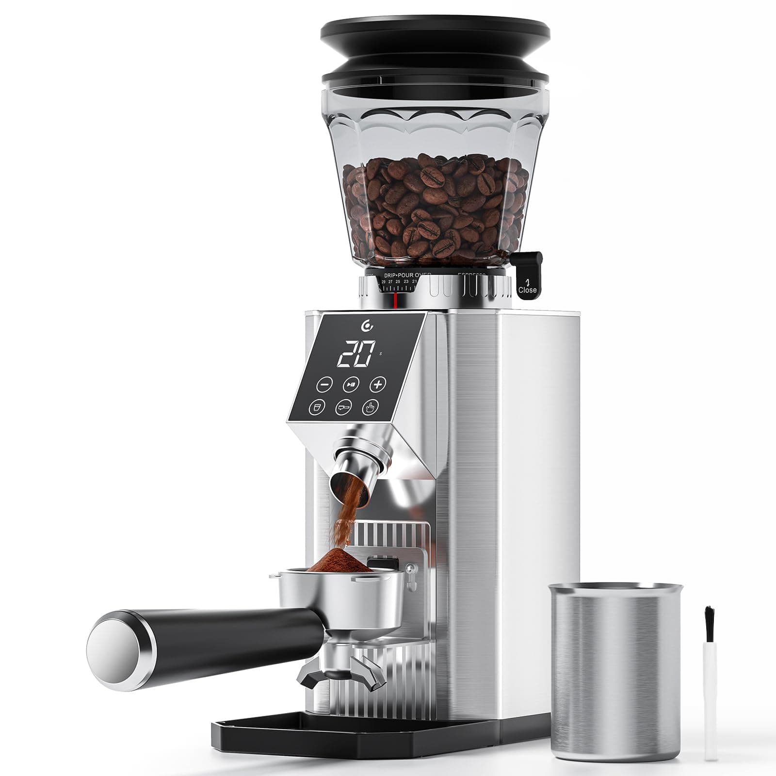 AMZCHEF Elektrische Kaffeemühle, 45 Mahlgrade, Edelstahl,Speicherfunktion | Edelstahl-Kegelmahlwerk und Anti-Statik-System. 300g Bohnenbehälter für Espresso, Siebträger, Filterkaffee & French Press. Grey Silver Angebot bei HelloDeals